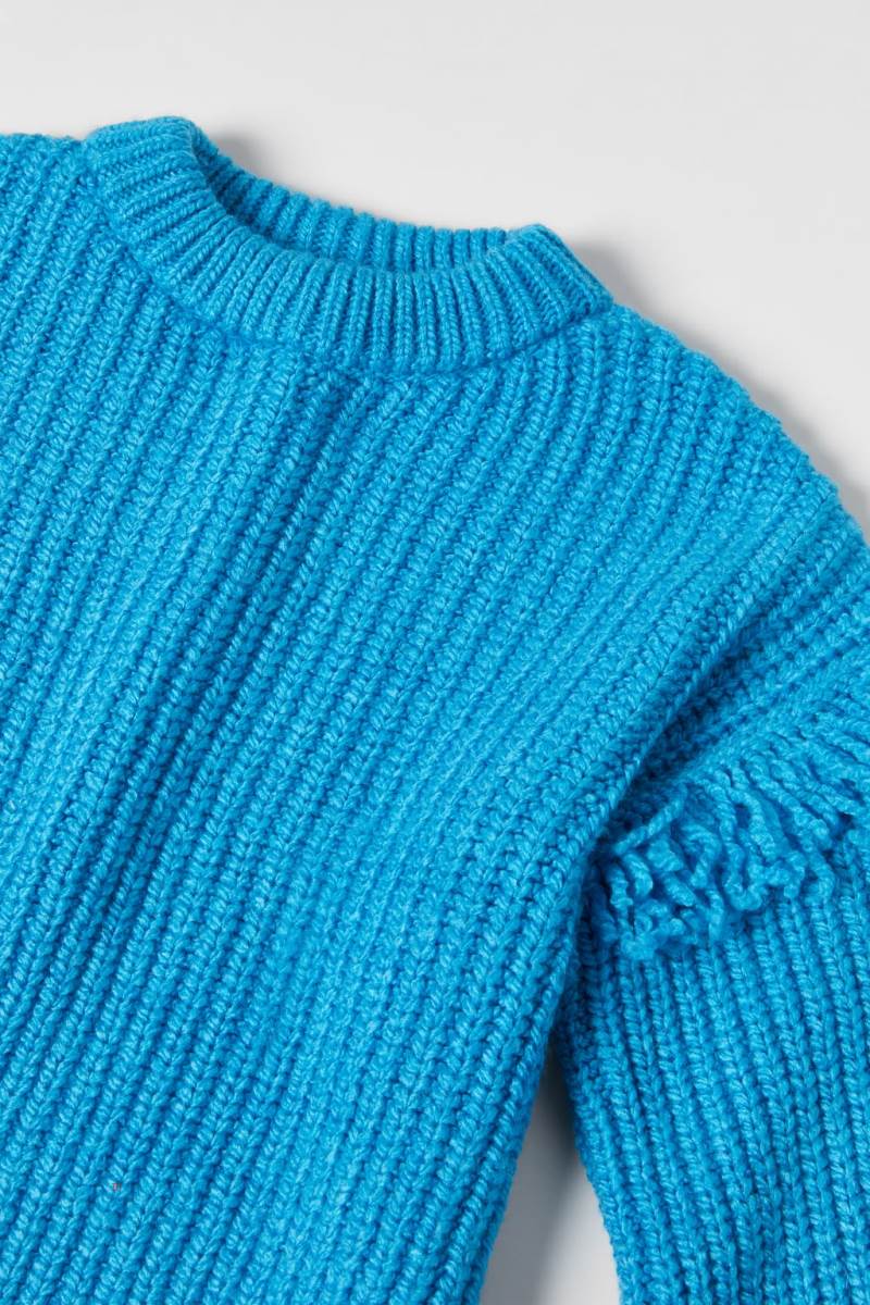 ZARA FRINGED KNIT Tröjor Tjej Turkos | HXFZI-2513