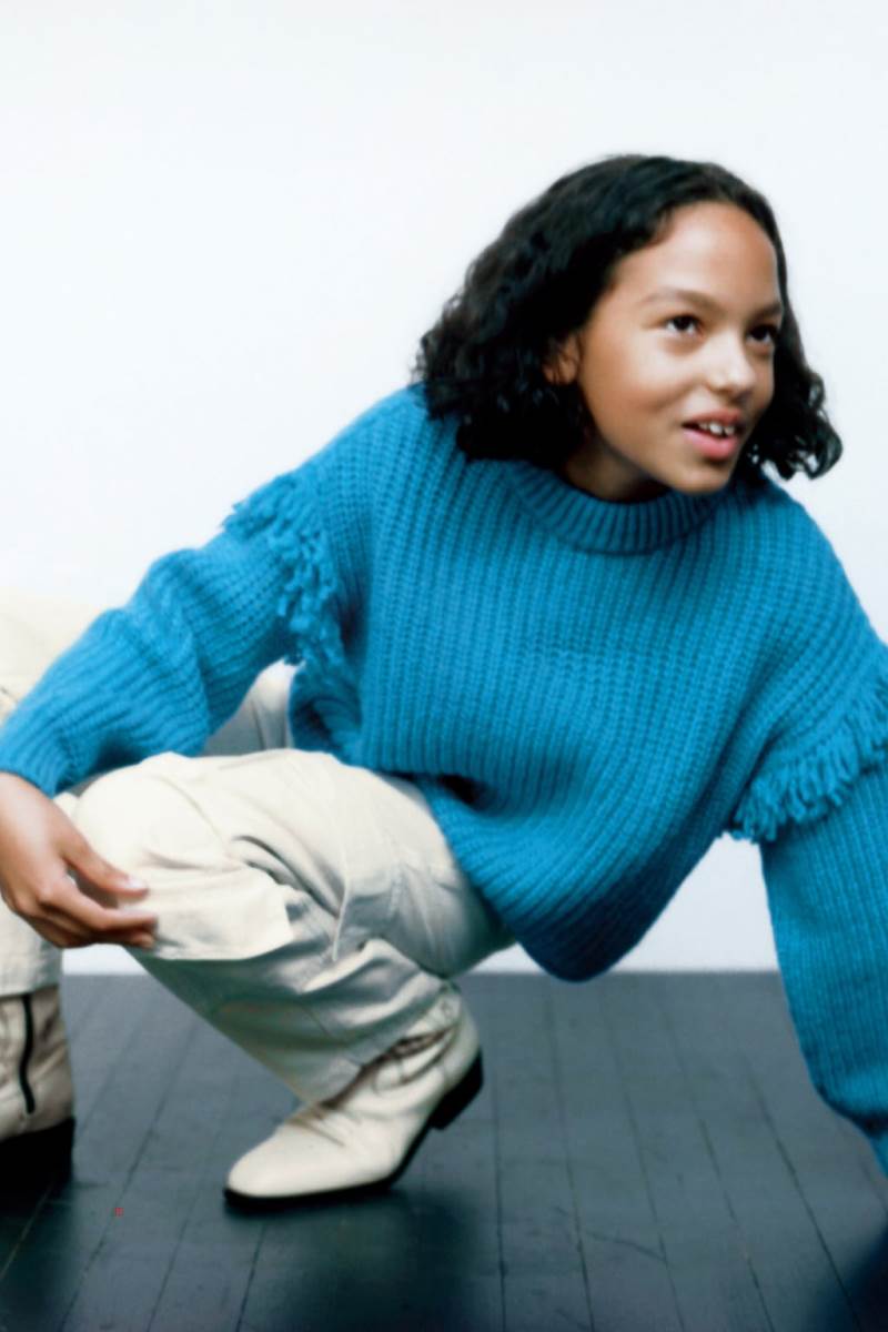 ZARA FRINGED KNIT Tröjor Tjej Turkos | HXFZI-2513