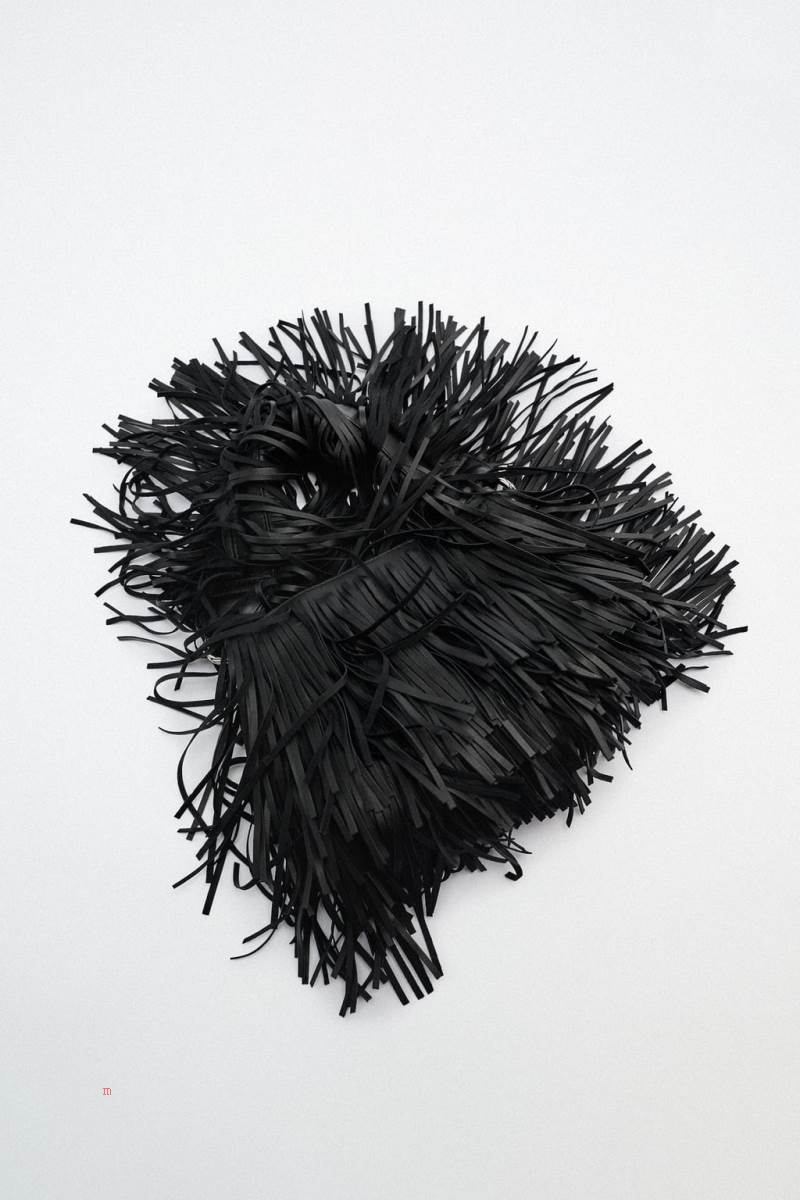 ZARA FRINGED LEATHER BUCKET BAG Läderväska Dam Svarta | QUBWP-1427