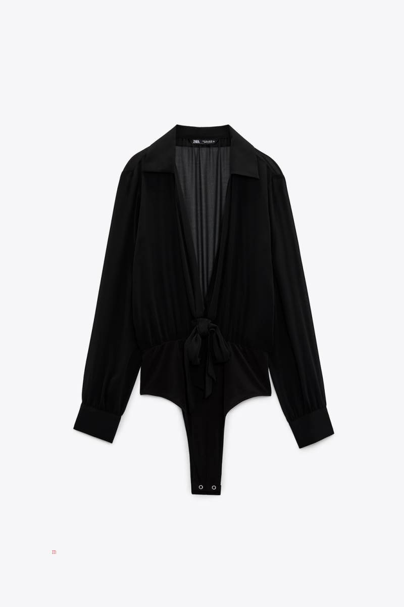 ZARA FRONT KNOT Bodysuit Dam Svarta | OFVGJ-6317