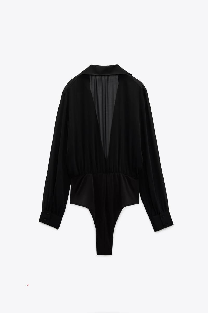 ZARA FRONT KNOT Bodysuit Dam Svarta | OFVGJ-6317