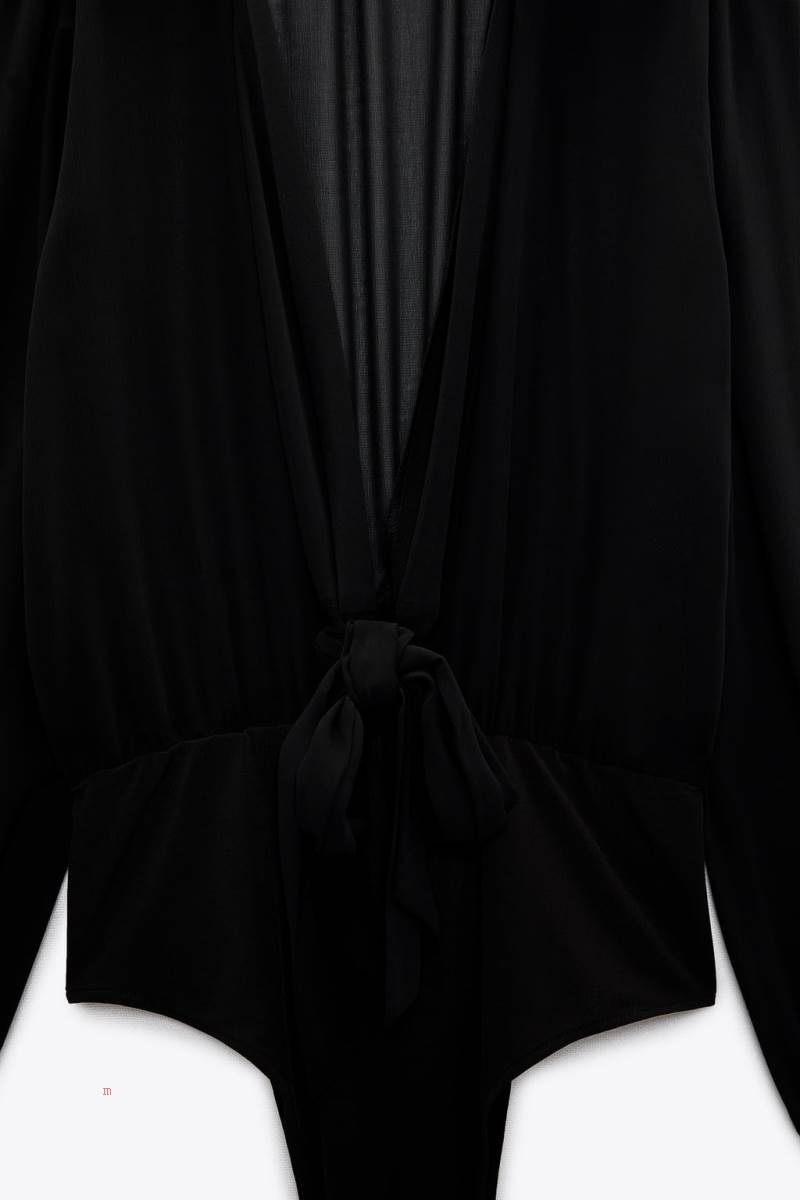 ZARA FRONT KNOT Bodysuit Dam Svarta | OFVGJ-6317