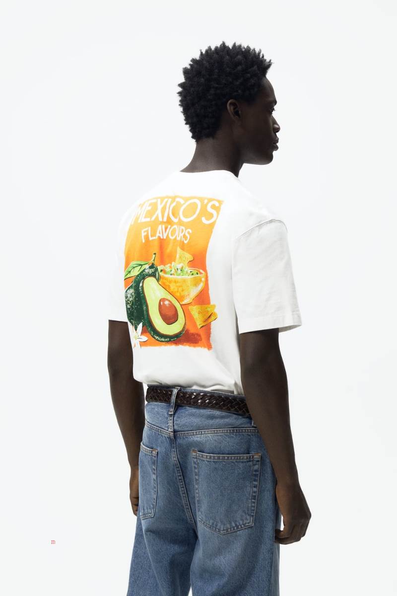 ZARA FRUIT PRINT T-shirt Herr Vita | KADJY-2347