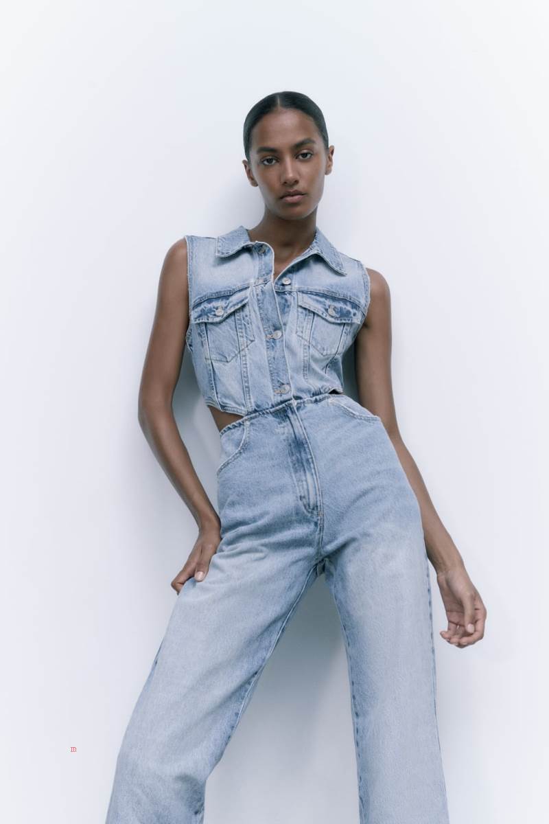 ZARA FULL LENGTH DENIM WITH CUT-OUT DETAIL Jumpsuit Dam Ljusblå | HIMFU-3247
