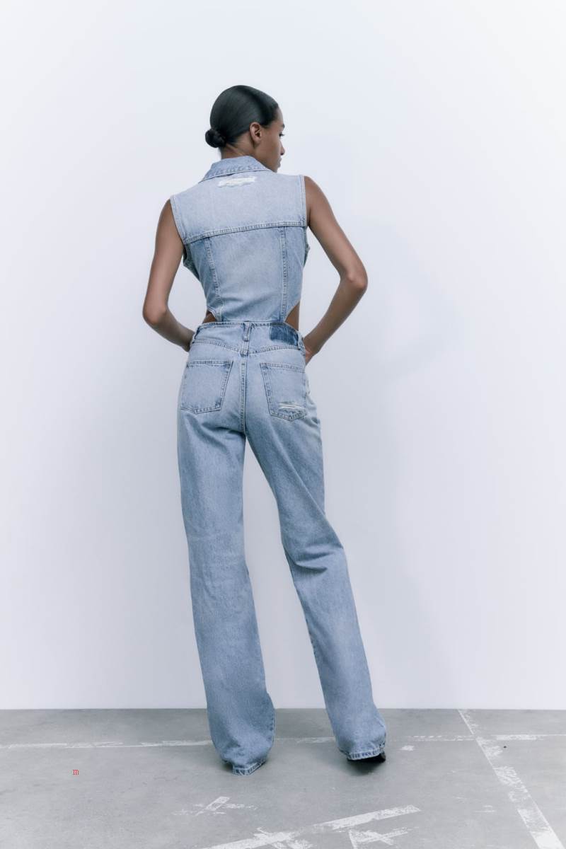 ZARA FULL LENGTH DENIM WITH CUT-OUT DETAIL Jumpsuit Dam Ljusblå | HIMFU-3247