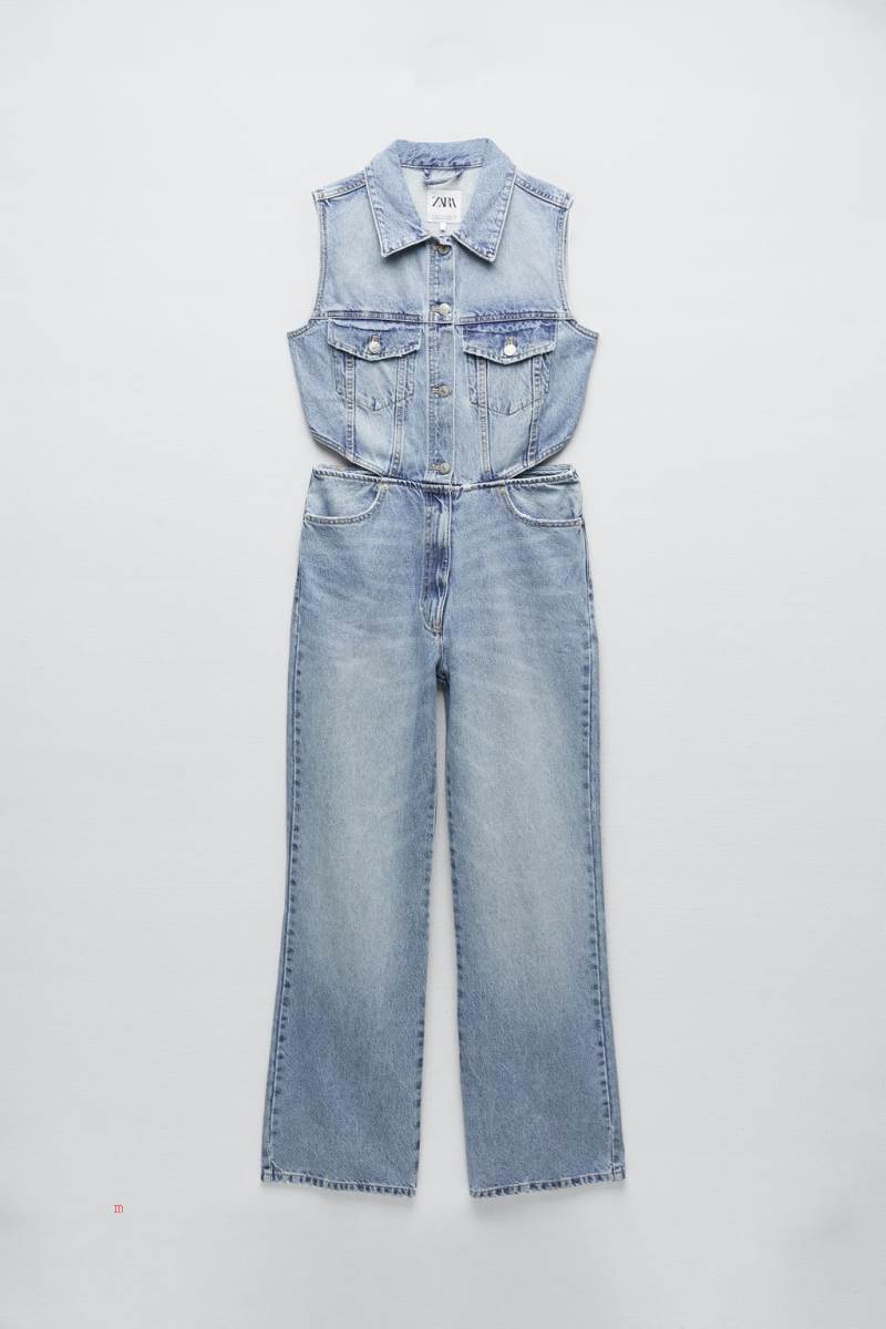 ZARA FULL LENGTH DENIM WITH CUT-OUT DETAIL Jumpsuit Dam Ljusblå | HIMFU-3247