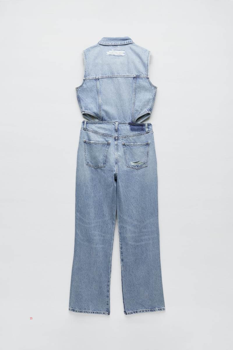 ZARA FULL LENGTH DENIM WITH CUT-OUT DETAIL Jumpsuit Dam Ljusblå | HIMFU-3247