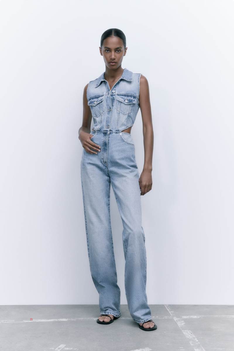 ZARA FULL LENGTH DENIM WITH CUT-OUT DETAIL Jumpsuit Dam Ljusblå | HIMFU-3247