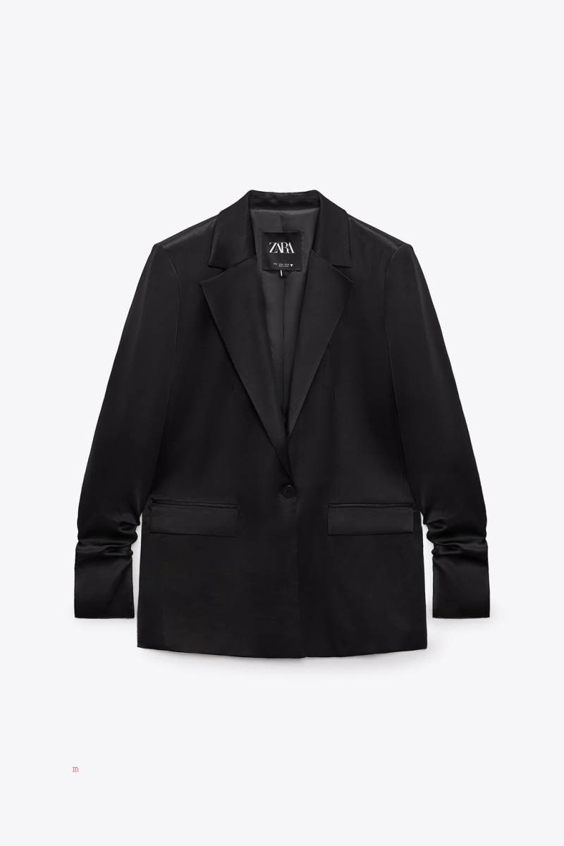 ZARA GATHERED SATIN Blazers Dam Svarta | ZOSKQ-5321