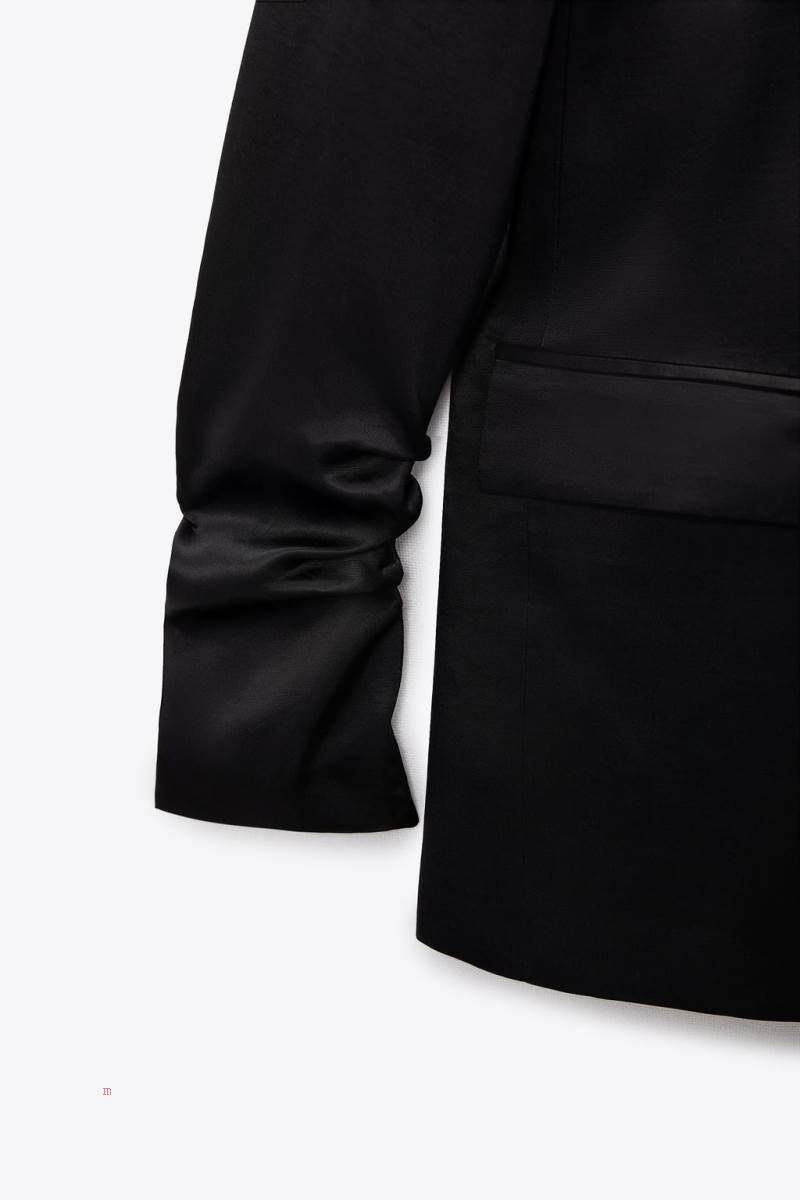 ZARA GATHERED SATIN Blazers Dam Svarta | ZOSKQ-5321