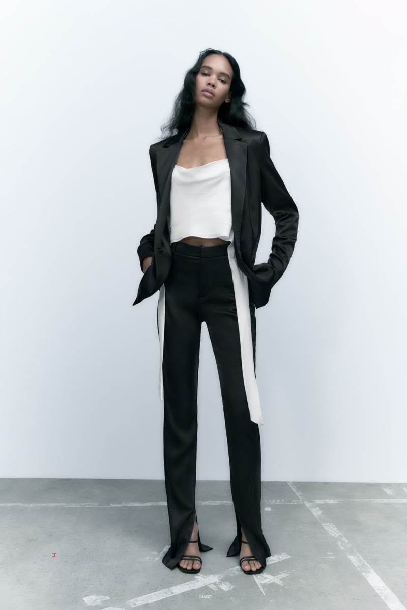 ZARA GATHERED SATIN Blazers Dam Svarta | ZOSKQ-5321