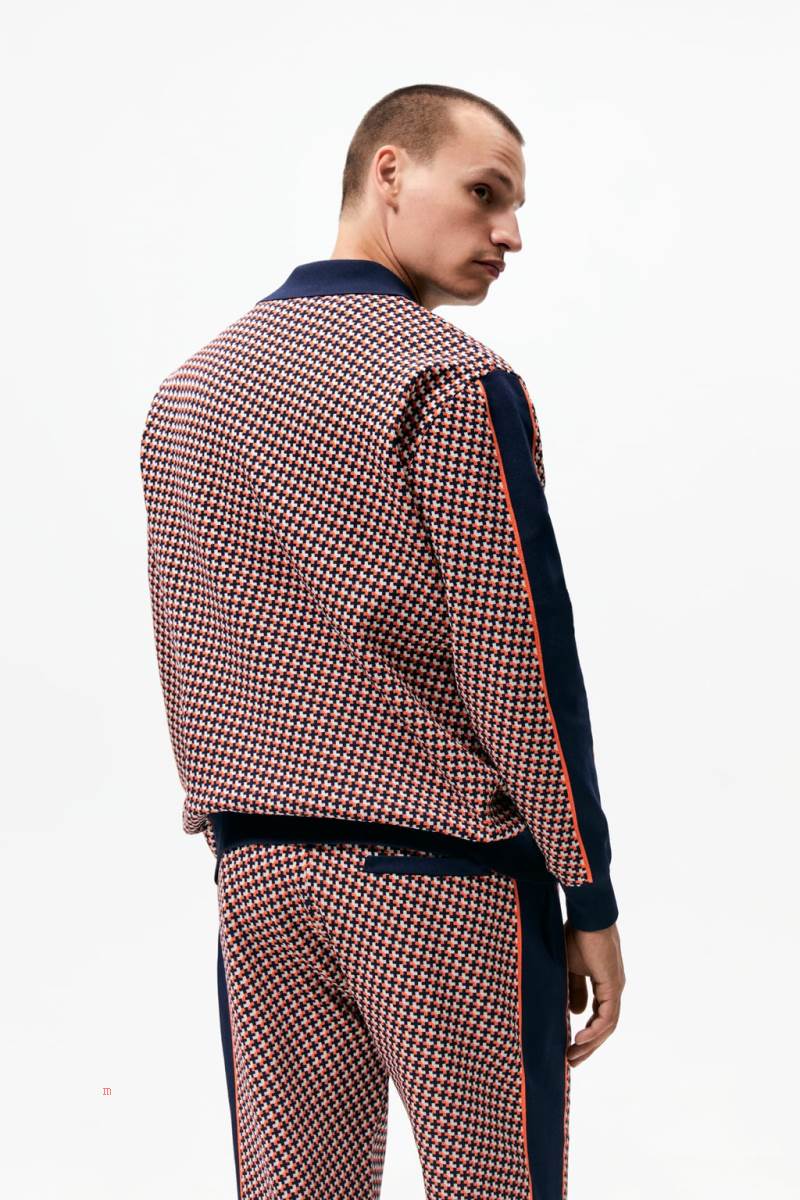 ZARA GEOMETRIC JACQUARD Cardigan Herr Marinblå Blå | HBOFZ-8629
