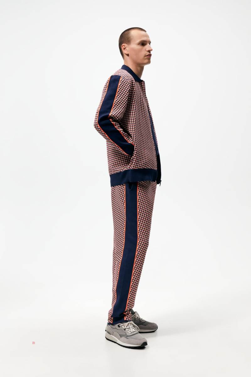 ZARA GEOMETRIC JACQUARD Cardigan Herr Marinblå Blå | HBOFZ-8629