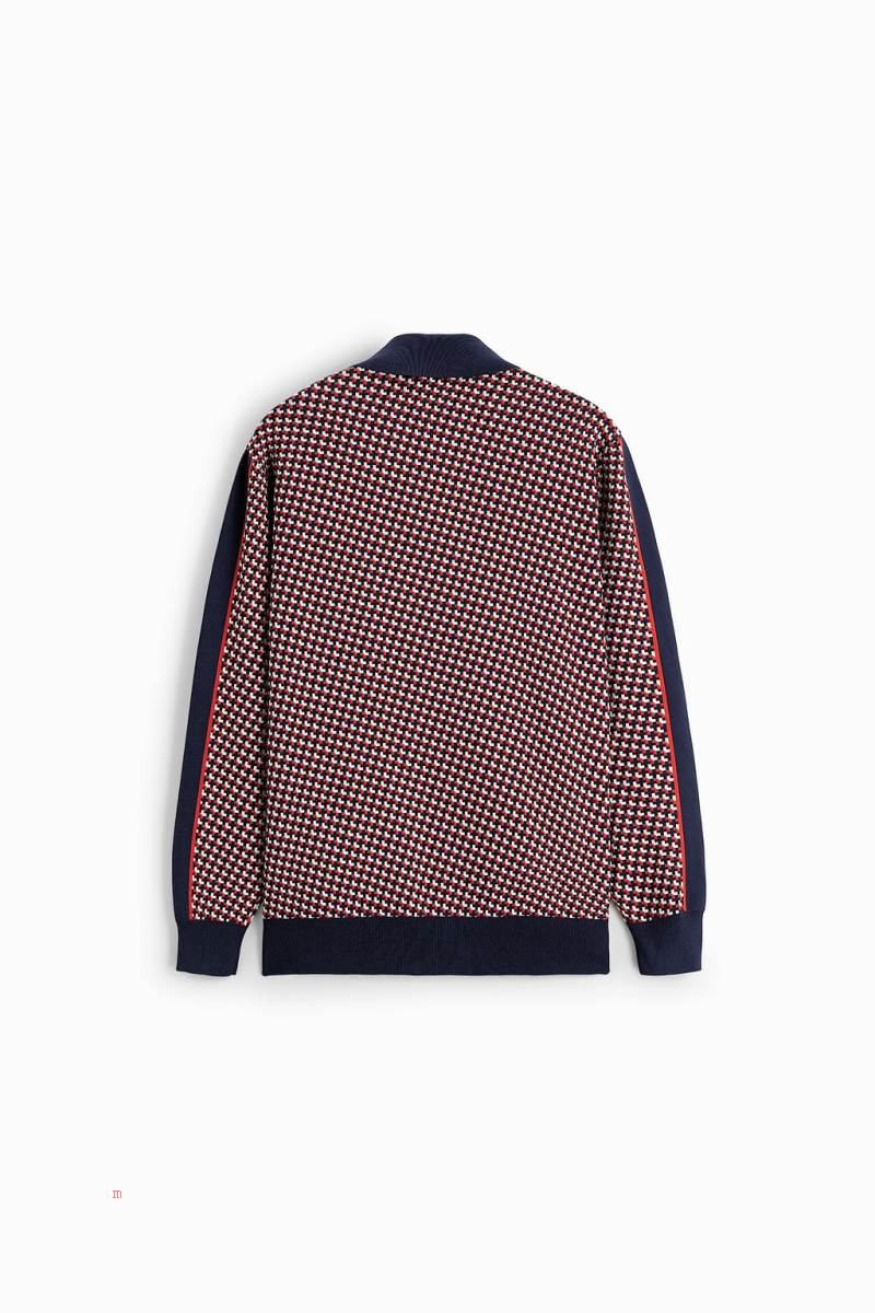 ZARA GEOMETRIC JACQUARD Cardigan Herr Marinblå Blå | HBOFZ-8629