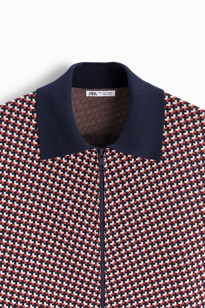 ZARA GEOMETRIC JACQUARD Cardigan Herr Marinblå Blå | HBOFZ-8629