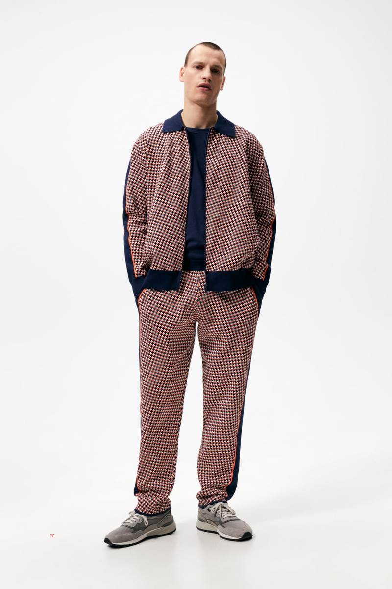 ZARA GEOMETRIC JACQUARD Cardigan Herr Marinblå Blå | HBOFZ-8629