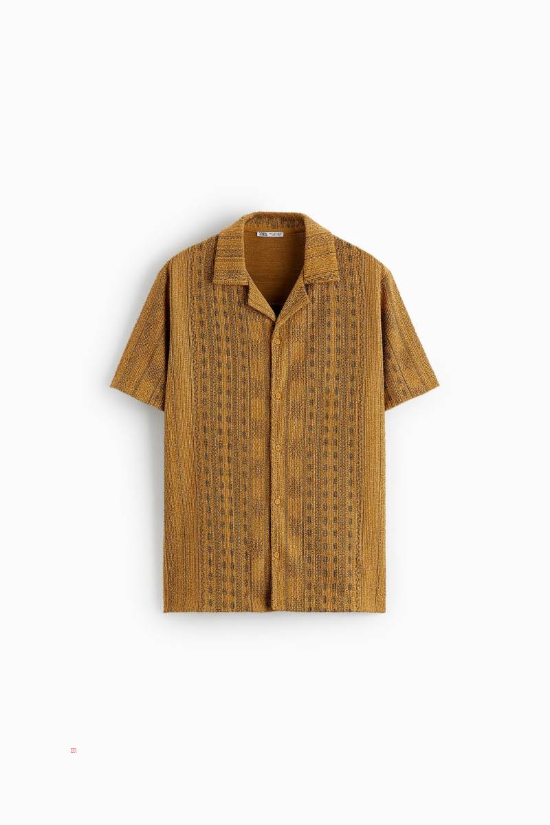 ZARA GEOMETRIC JACQUARD Skjorta Herr Grå Vita | UDYEV-7648