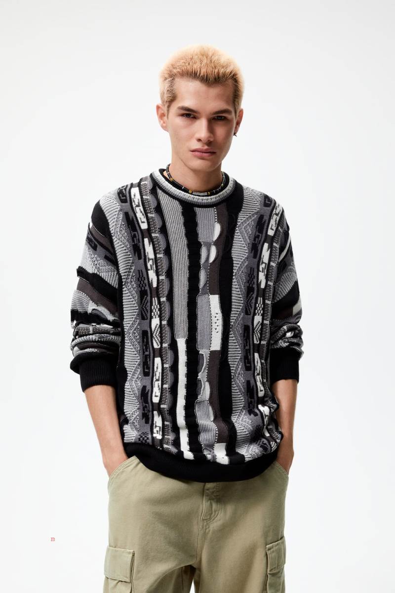 ZARA GEOMETRIC JACQUARD Tröjor Herr Grå | XDZAS-4097