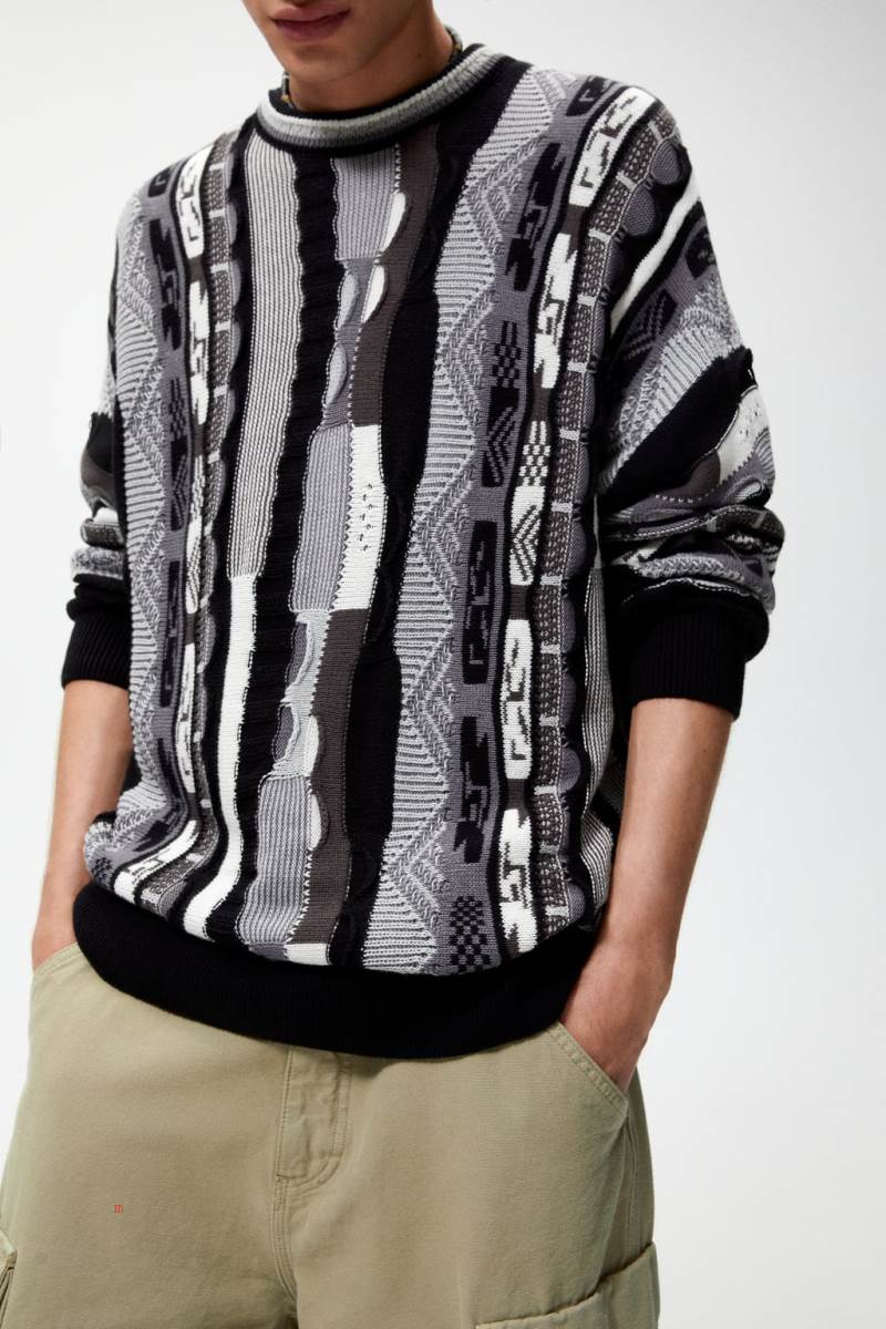 ZARA GEOMETRIC JACQUARD Tröjor Herr Grå | XDZAS-4097