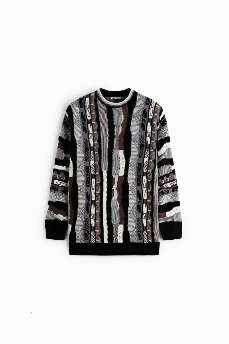 ZARA GEOMETRIC JACQUARD Tröjor Herr Grå | XDZAS-4097