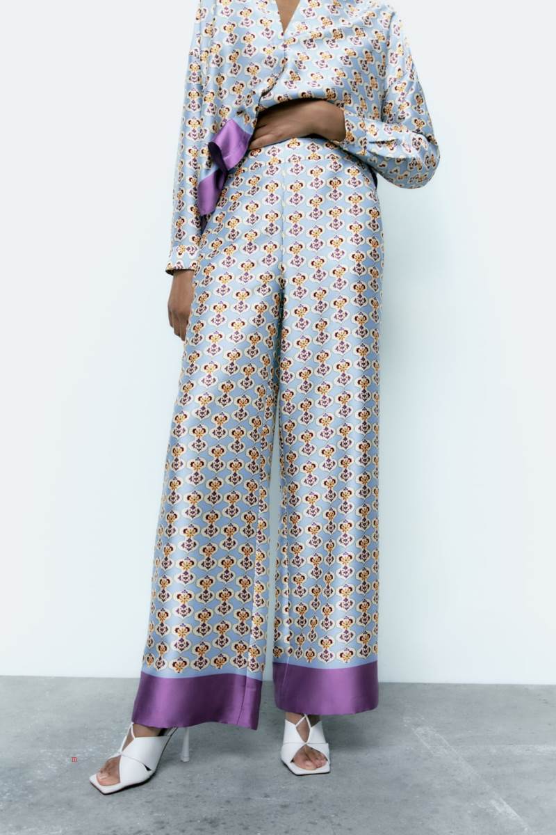 ZARA GEOMETRIC PRINT SATIN Byxor Dam Olika Färger Röda | GLRTJ-4705