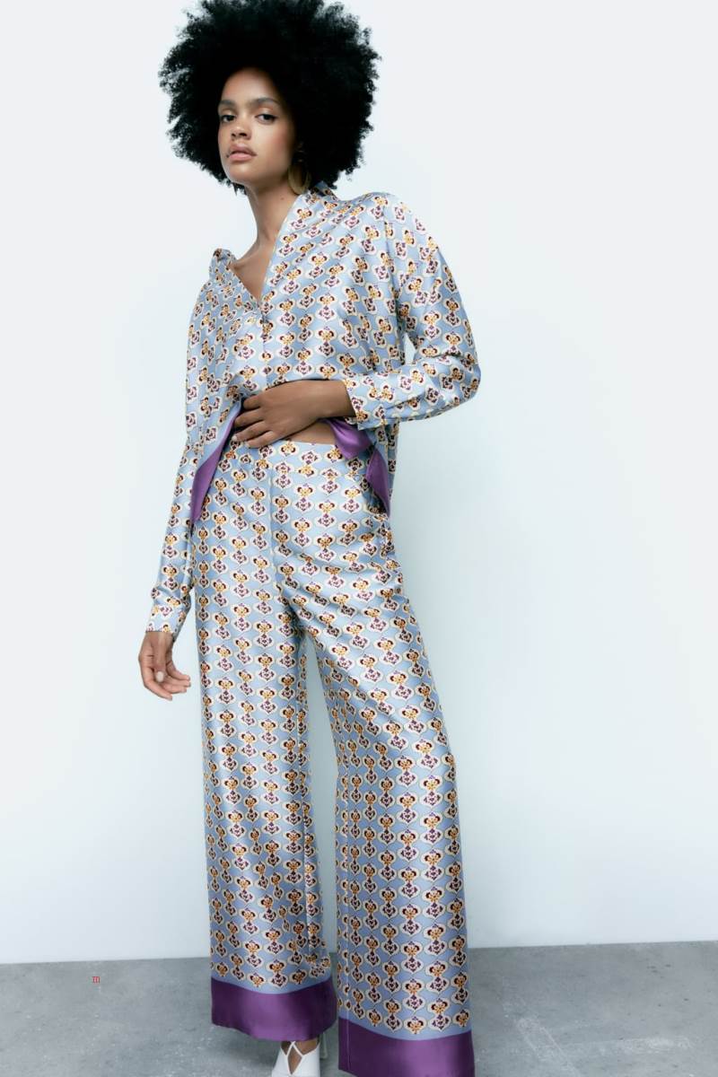ZARA GEOMETRIC PRINT SATIN Byxor Dam Olika Färger Röda | GLRTJ-4705