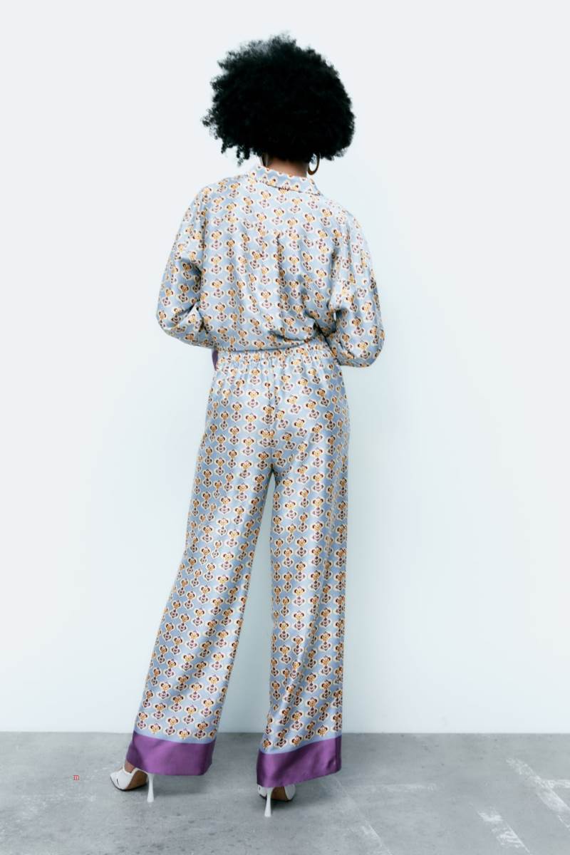 ZARA GEOMETRIC PRINT SATIN Byxor Dam Olika Färger Röda | GLRTJ-4705