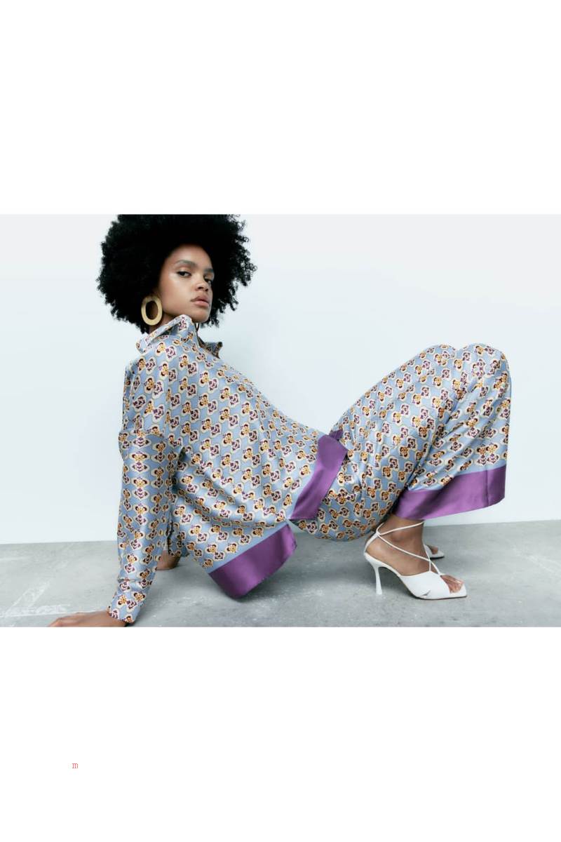 ZARA GEOMETRIC PRINT SATIN Byxor Dam Olika Färger Röda | GLRTJ-4705