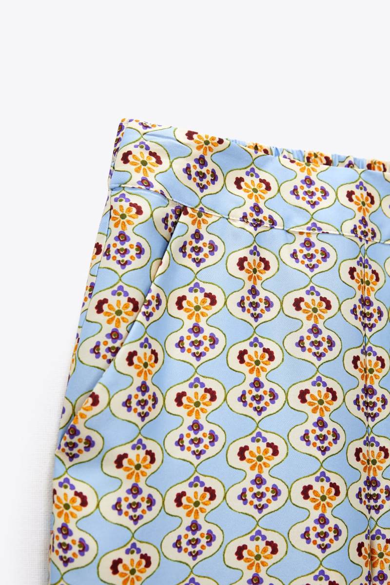 ZARA GEOMETRIC PRINT SATIN Byxor Dam Olika Färger Röda | GLRTJ-4705