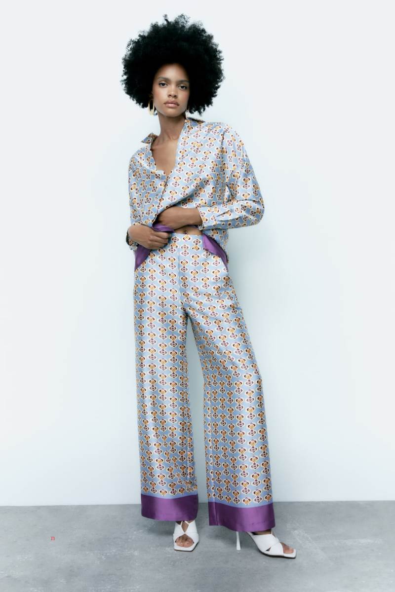 ZARA GEOMETRIC PRINT SATIN Byxor Dam Olika Färger Röda | GLRTJ-4705