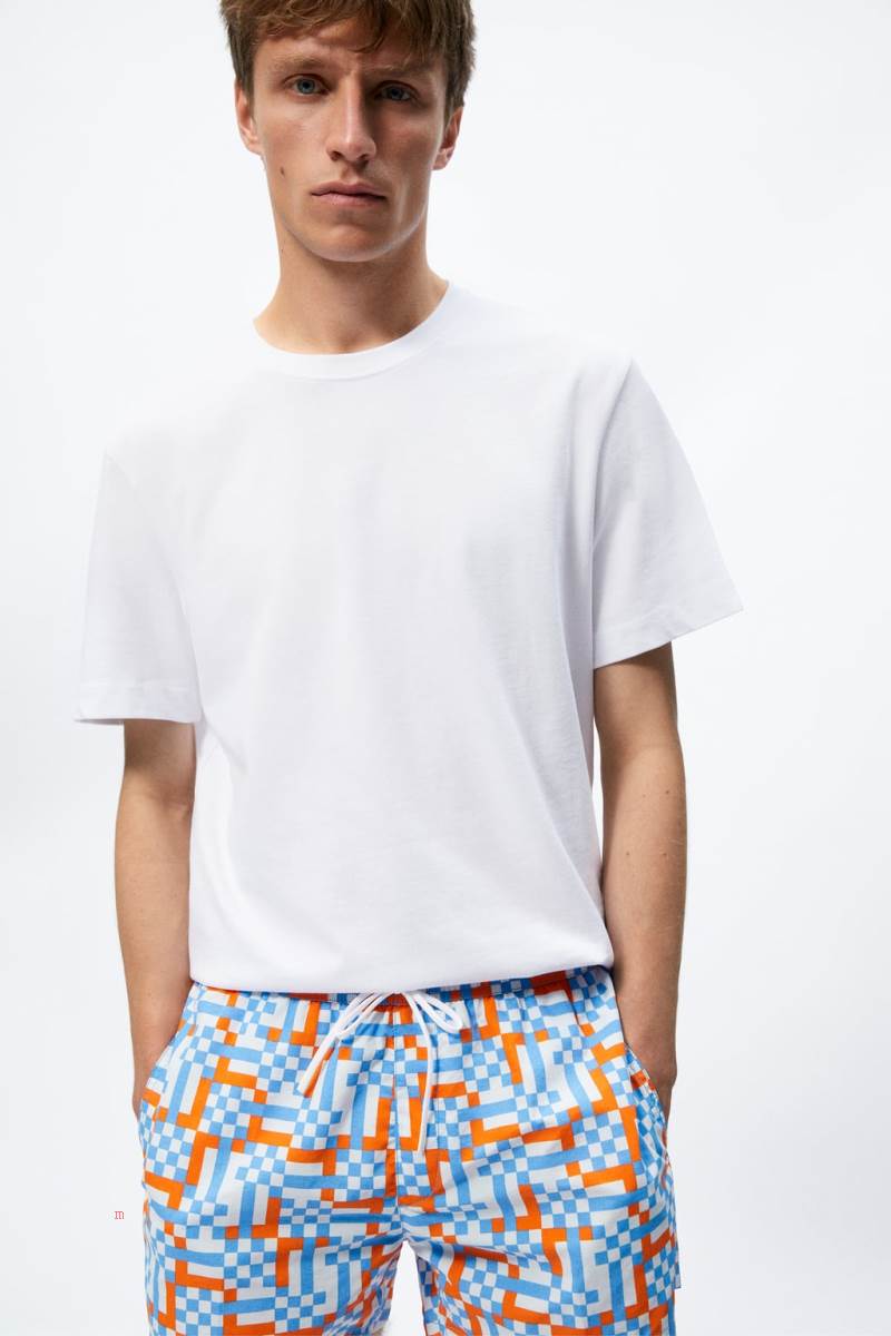 ZARA GEOMETRIC PRINT SWIMMING TRUNKS Badkläder Herr Blå | BYWLP-9654
