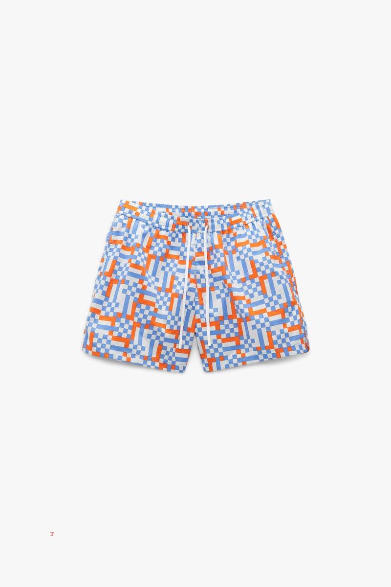 ZARA GEOMETRIC PRINT SWIMMING TRUNKS Badkläder Herr Blå | BYWLP-9654