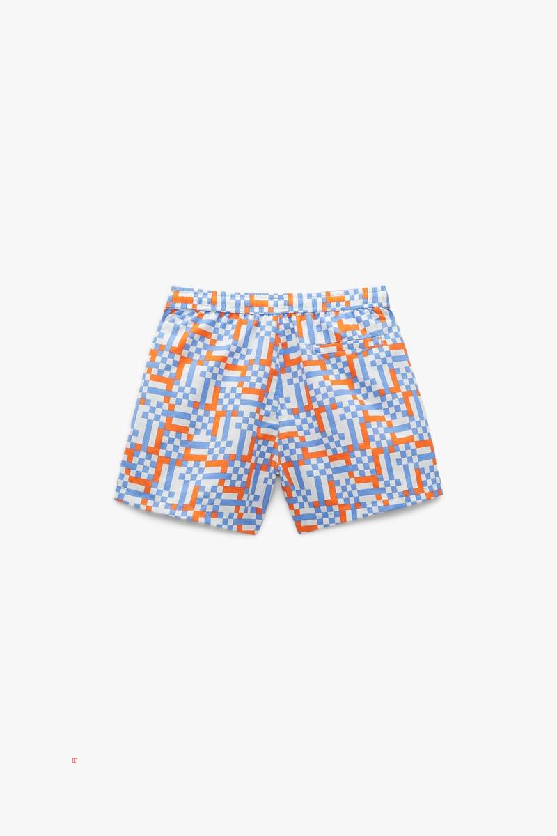 ZARA GEOMETRIC PRINT SWIMMING TRUNKS Badkläder Herr Blå | BYWLP-9654