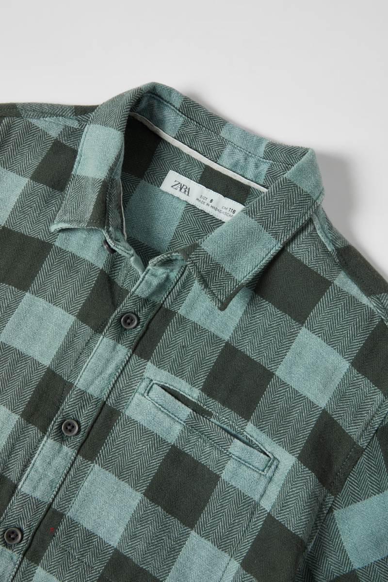 ZARA GINGHAM CHECK HERRINGBONE Skjorta Pojke Blå | SRYHD-9354