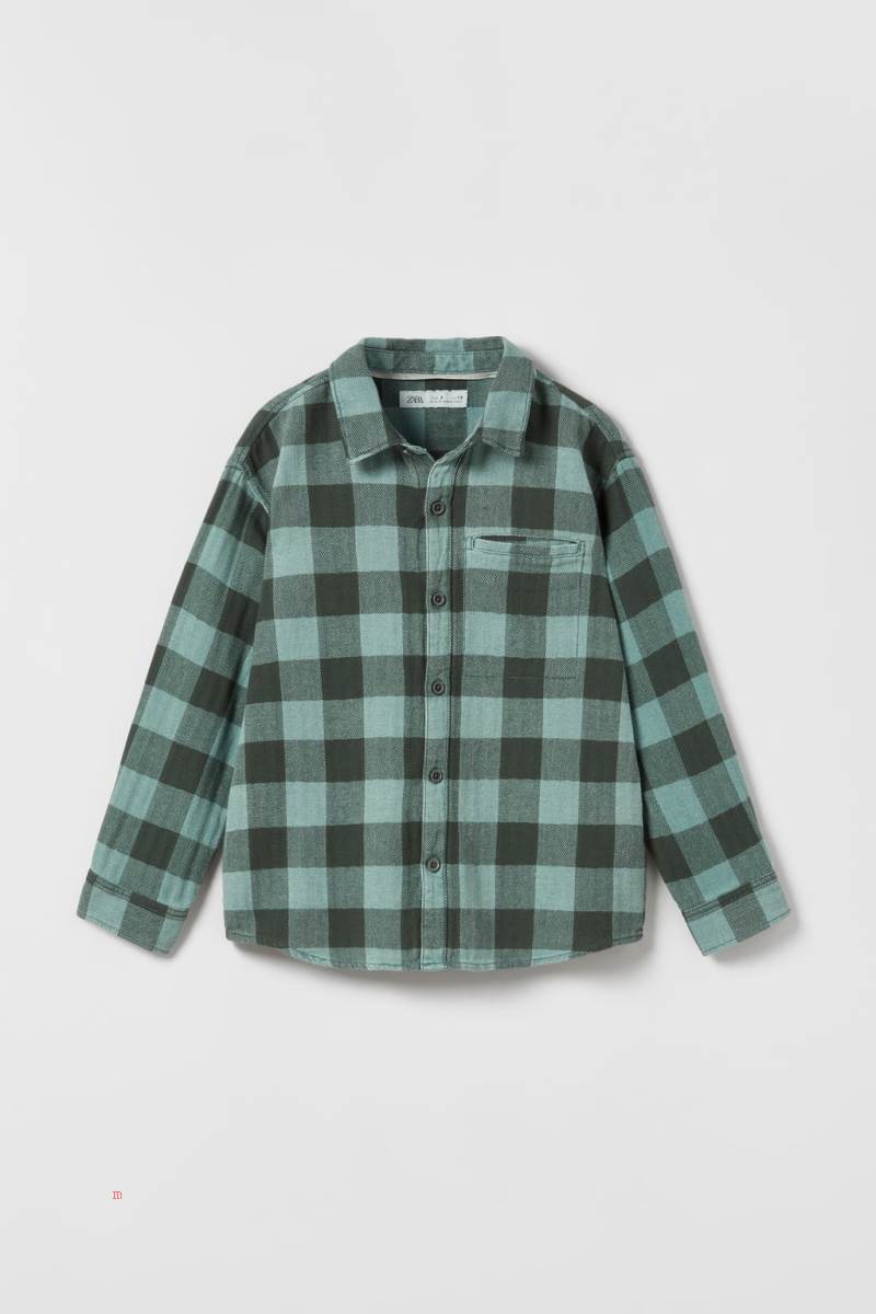 ZARA GINGHAM CHECK HERRINGBONE Skjorta Pojke Blå | SRYHD-9354