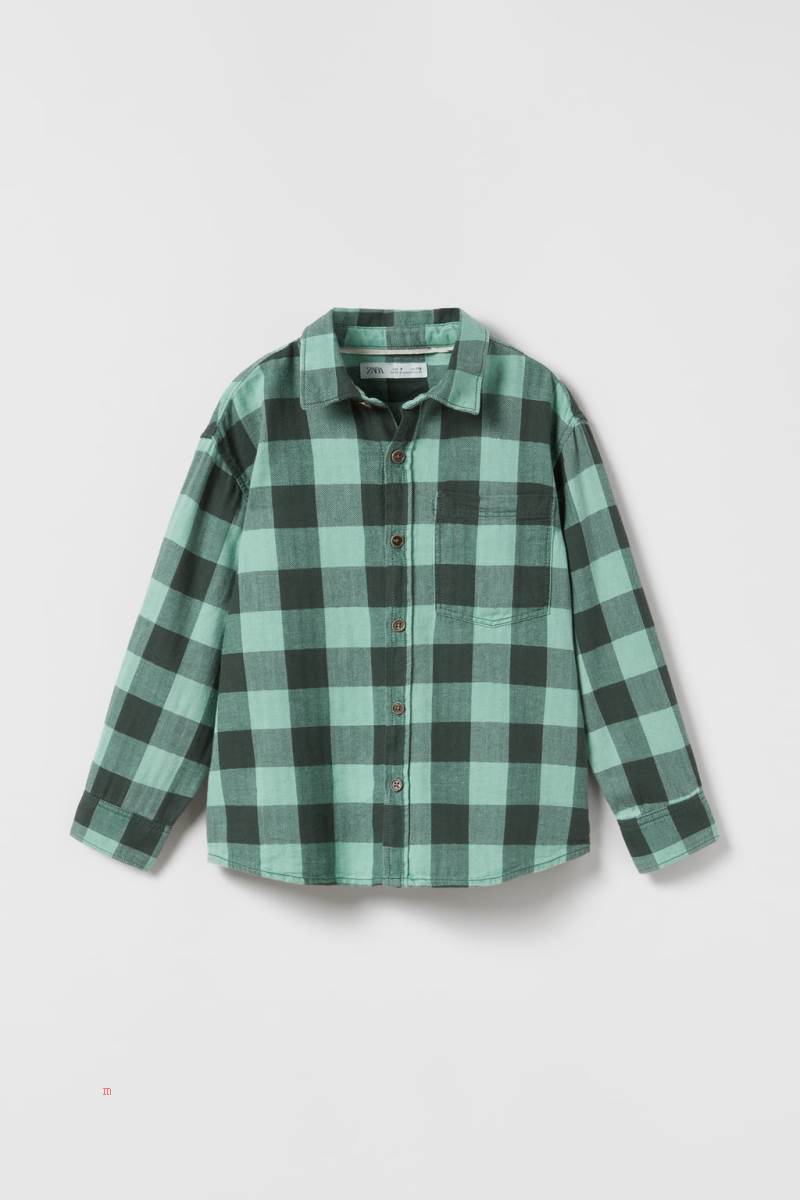 ZARA GINGHAM CHECK Skjorta Pojke Gröna | LXQSY-1983