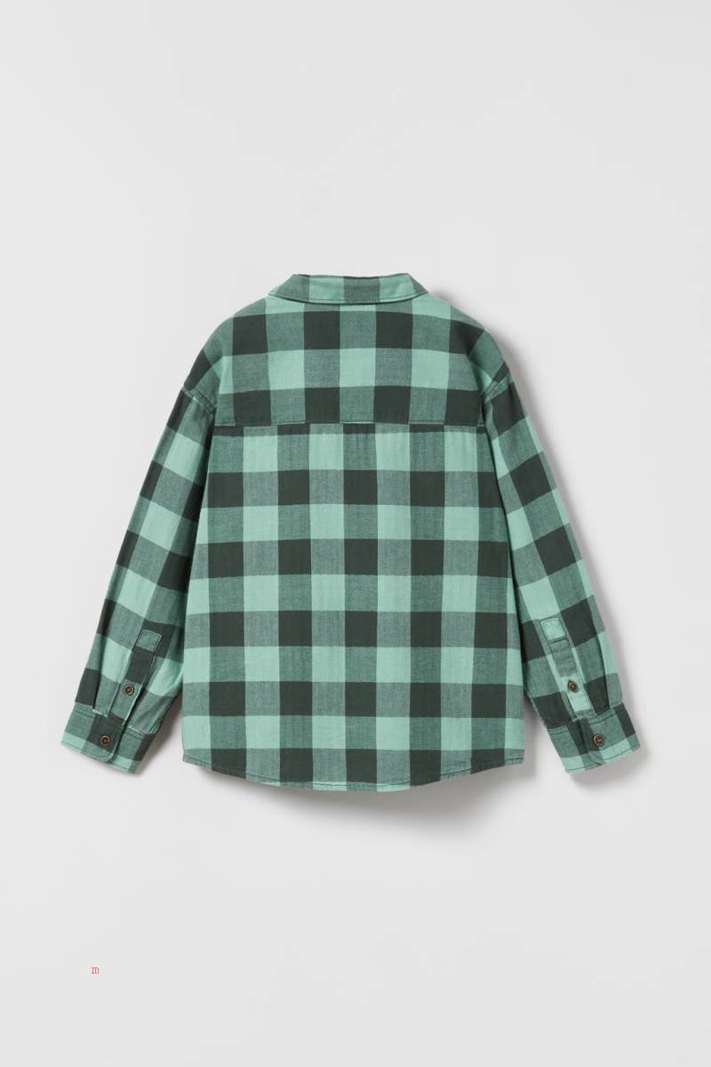 ZARA GINGHAM CHECK Skjorta Pojke Gröna | LXQSY-1983