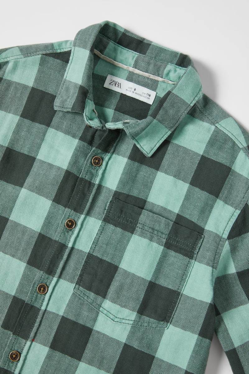 ZARA GINGHAM CHECK Skjorta Pojke Gröna | LXQSY-1983