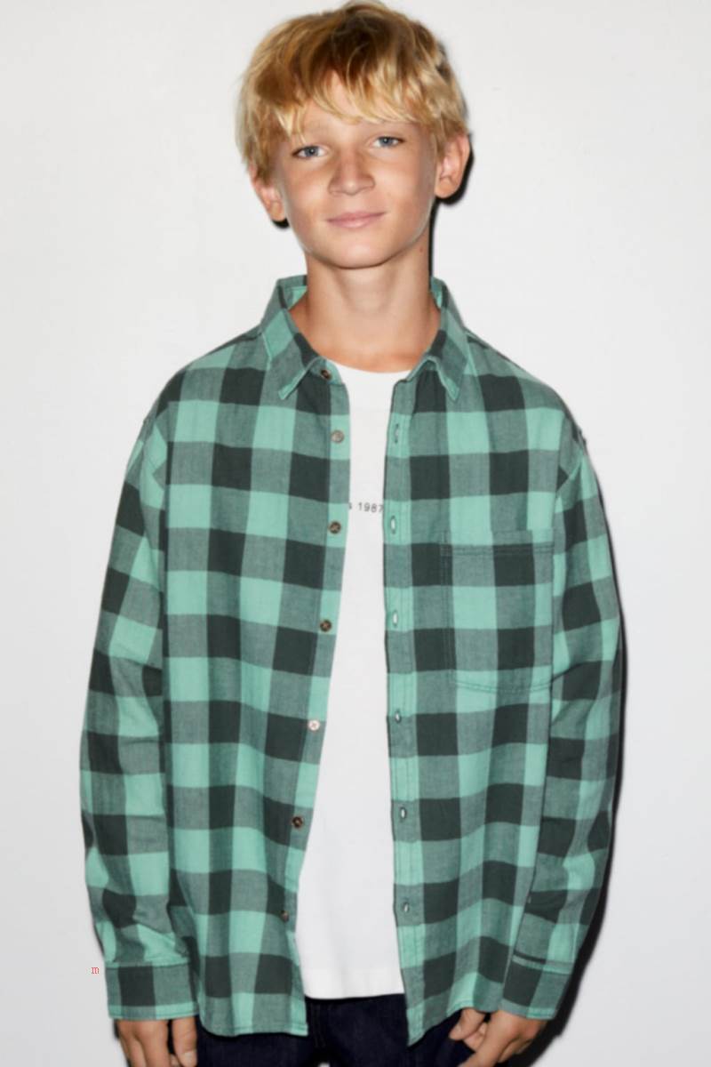 ZARA GINGHAM CHECK Skjorta Pojke Gröna | LXQSY-1983