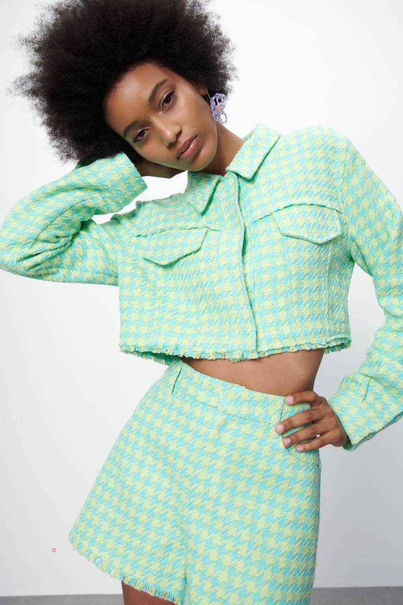 ZARA GINGHAM CROPPED Jacka Dam Gröna | CVIHJ-0714