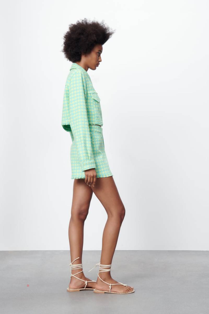 ZARA GINGHAM CROPPED Jacka Dam Gröna | CVIHJ-0714