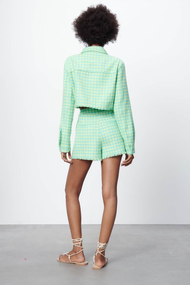 ZARA GINGHAM CROPPED Jacka Dam Gröna | CVIHJ-0714