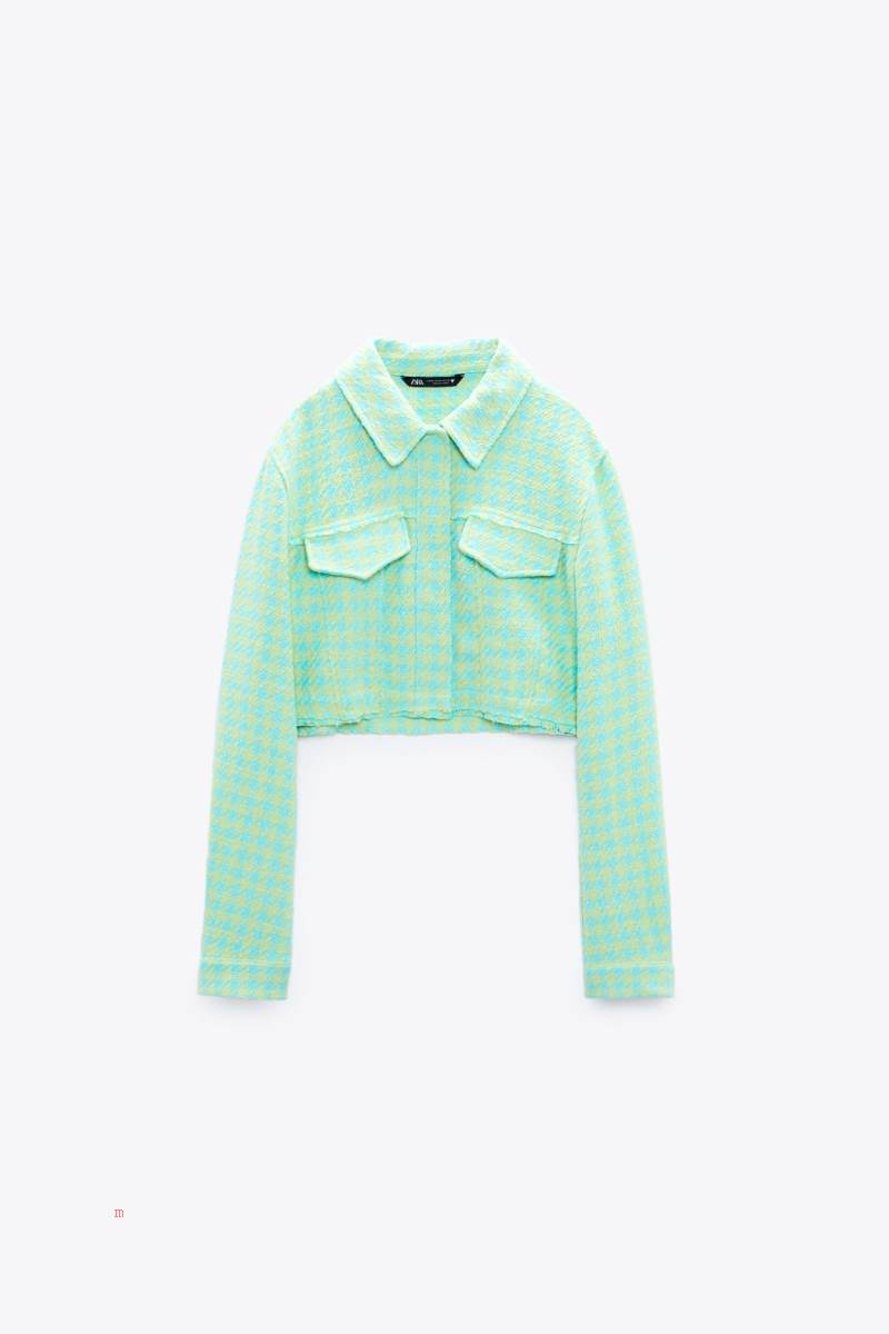 ZARA GINGHAM CROPPED Jacka Dam Gröna | CVIHJ-0714