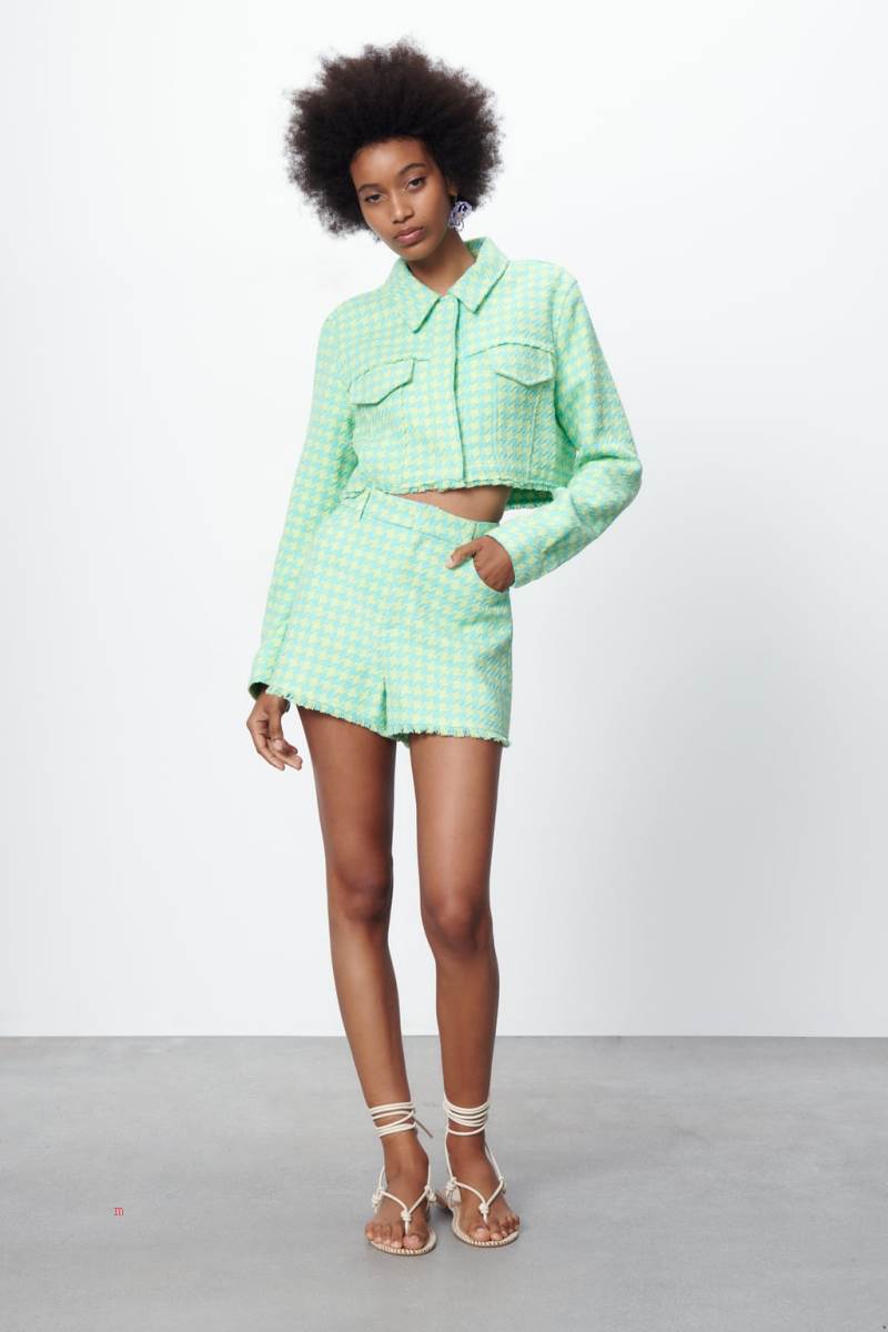 ZARA GINGHAM CROPPED Jacka Dam Gröna | CVIHJ-0714