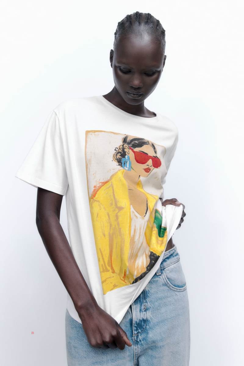 ZARA GIRL PRINT T-shirt Dam Vita | CMZJW-5147
