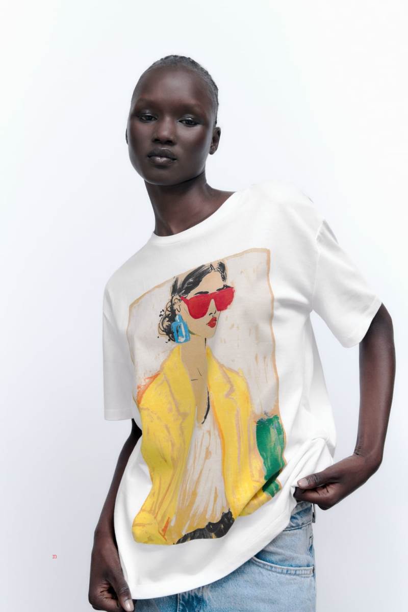 ZARA GIRL PRINT T-shirt Dam Vita | CMZJW-5147