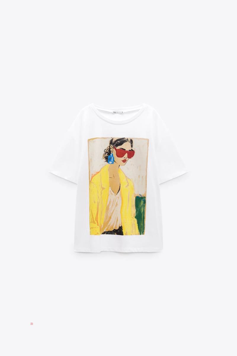 ZARA GIRL PRINT T-shirt Dam Vita | CMZJW-5147