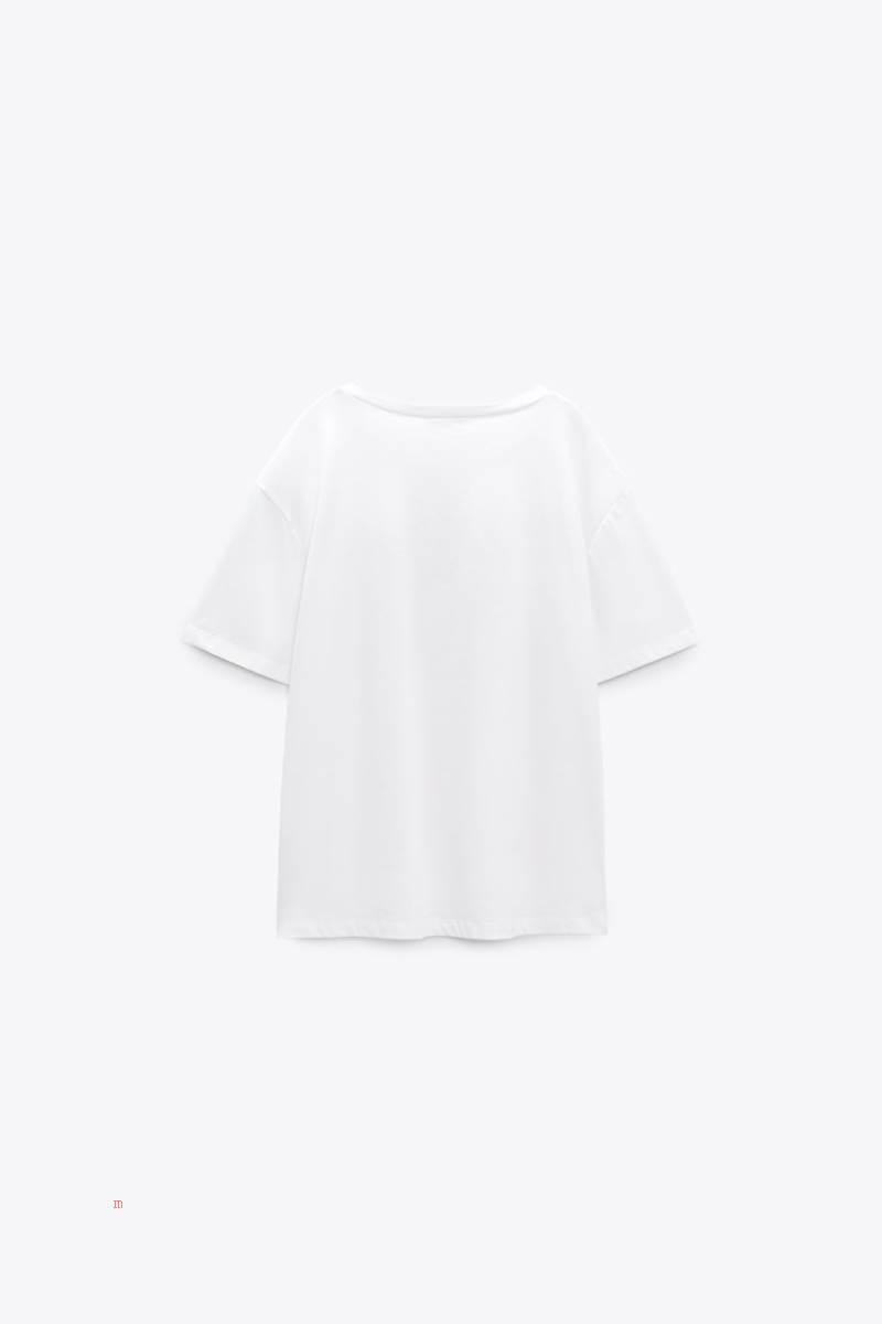 ZARA GIRL PRINT T-shirt Dam Vita | CMZJW-5147