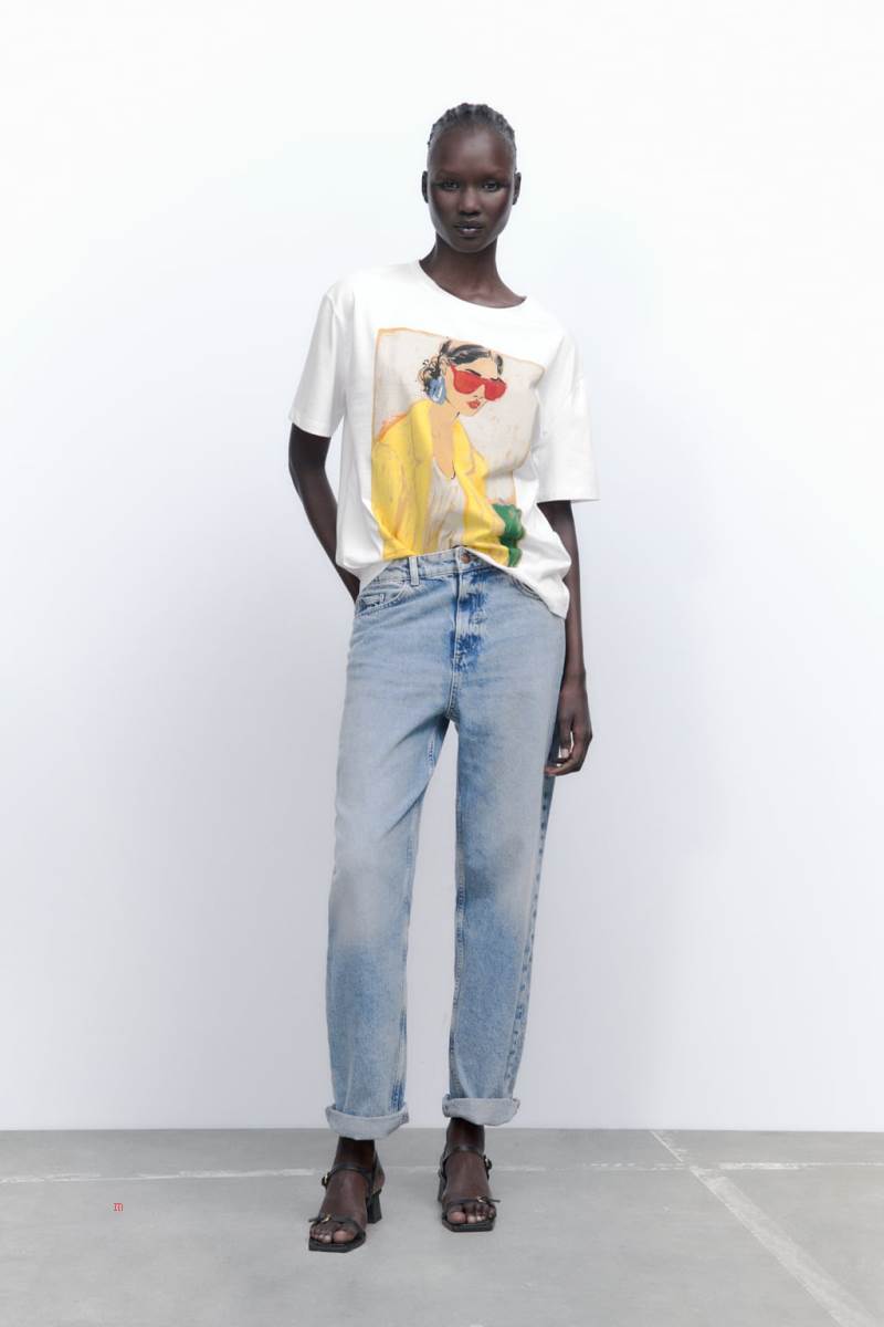 ZARA GIRL PRINT T-shirt Dam Vita | CMZJW-5147