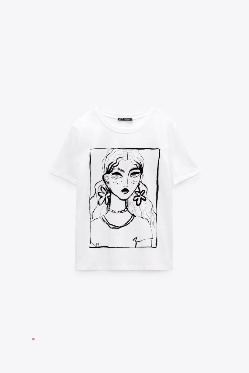 ZARA GIRL PRINT T-shirt Dam Vita | KJAWX-9702